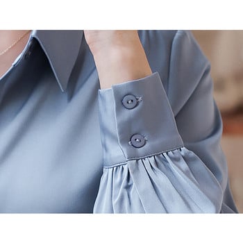 Простота, скрити копчета, плътни сатенени копринени ризи за жени Класически офисни универсални сини кайсиеви бели блузи, топове Дамски