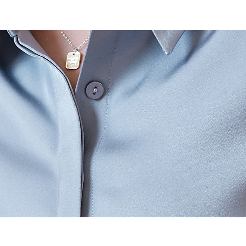 Lihtsuse peidetud nööbid Solid Satiinist siidist särgid naistele Klassikalised kontoris sobivad sinised aprikoosist valged pluusist topsid naistele