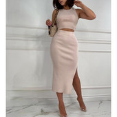 Nyári női tömör, karcsú szabású osztott kétrészes szett divatos mellény felsők és szoknya ruha szettek utcai ruhák ruhák öltöny