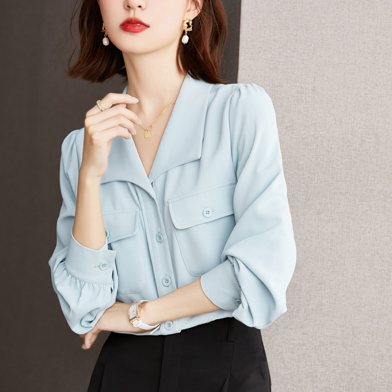 Uued naiste särgid, naiste pikkade varrukatega taskupluusid, naiste nööpidega vabaaja topid Korea moerõivad 2024