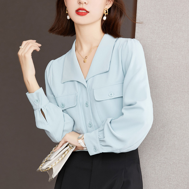 Uued naiste särgid, naiste pikkade varrukatega taskupluusid, naiste nööpidega vabaaja topid Korea moerõivad 2024
