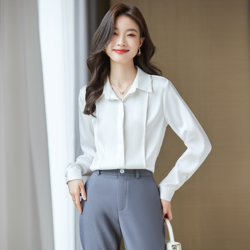 NAVIU kávés ing női új őszi divat temperamentum professzionális formális szatén blúzok Irodai női munkafelsők szürke
