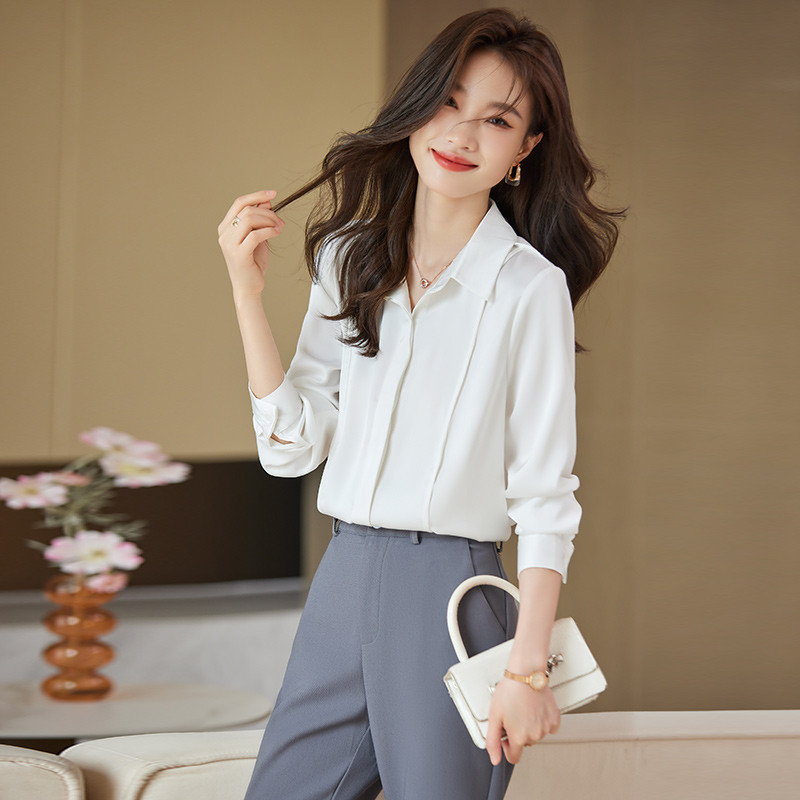 NAVIU kávés ing női új őszi divat temperamentum professzionális formális szatén blúzok Irodai női munkafelsők szürke