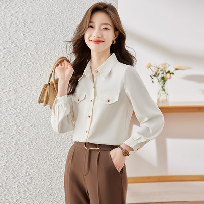 NAVIU kohvisärk naiste uus sügismood temperament Ametlik kallite pikkade varrukatega pluusid kontorinaised valged