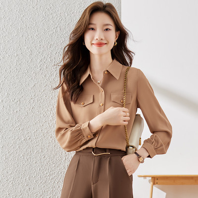 NAVIU kohvisärk naiste uus sügismood temperament Ametlik kallite pikkade varrukatega pluusid kontorinaised valged