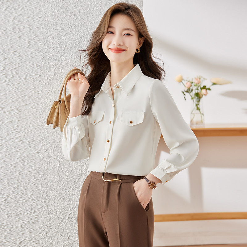 NAVIU kohvisärk naiste uus sügismood temperament Ametlik kallite pikkade varrukatega pluusid kontorinaised valged