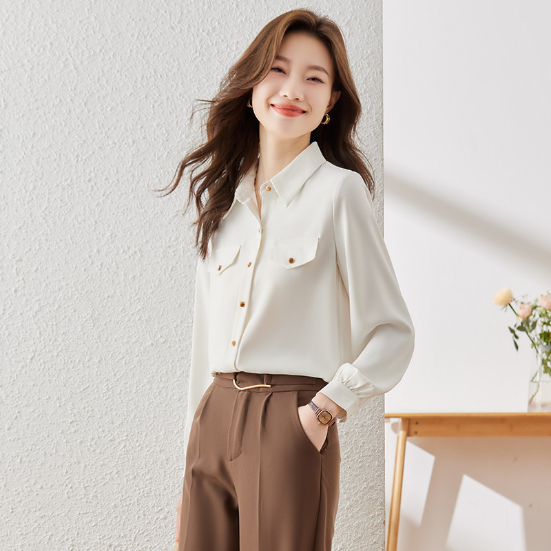 NAVIU kohvisärk naiste uus sügismood temperament Ametlik kallite pikkade varrukatega pluusid kontorinaised valged