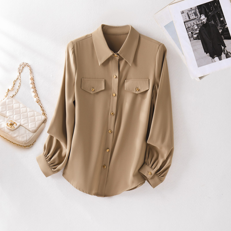 NAVIU kohvisärk naiste uus sügismood temperament Ametlik kallite pikkade varrukatega pluusid kontorinaised valged