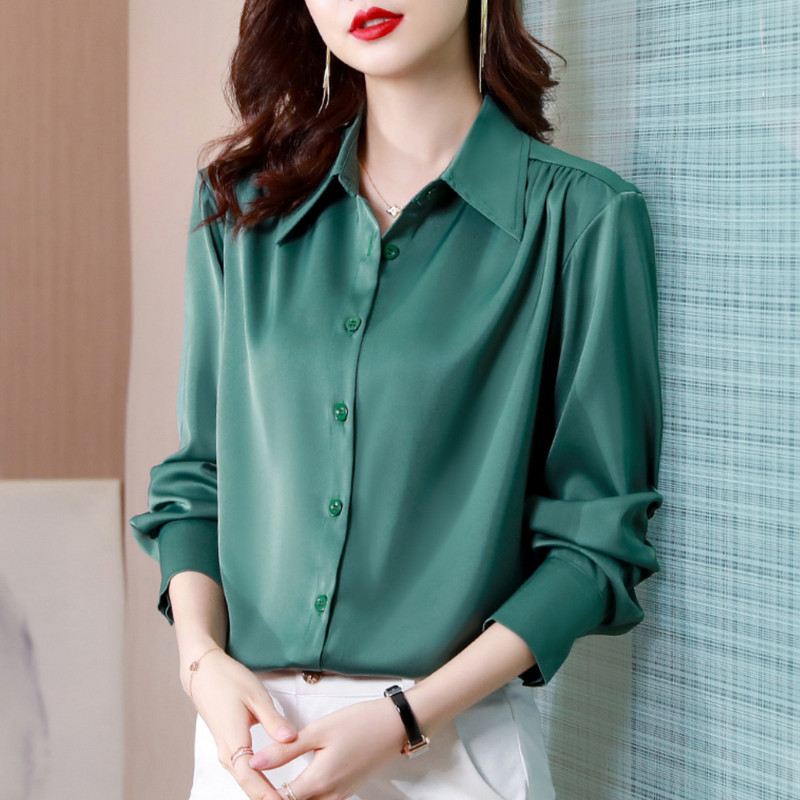 2023 új női ingek szatén blúz női hosszú ujjú ing selyem narancssárga ing OL női tömör blúzok női tömör felsők