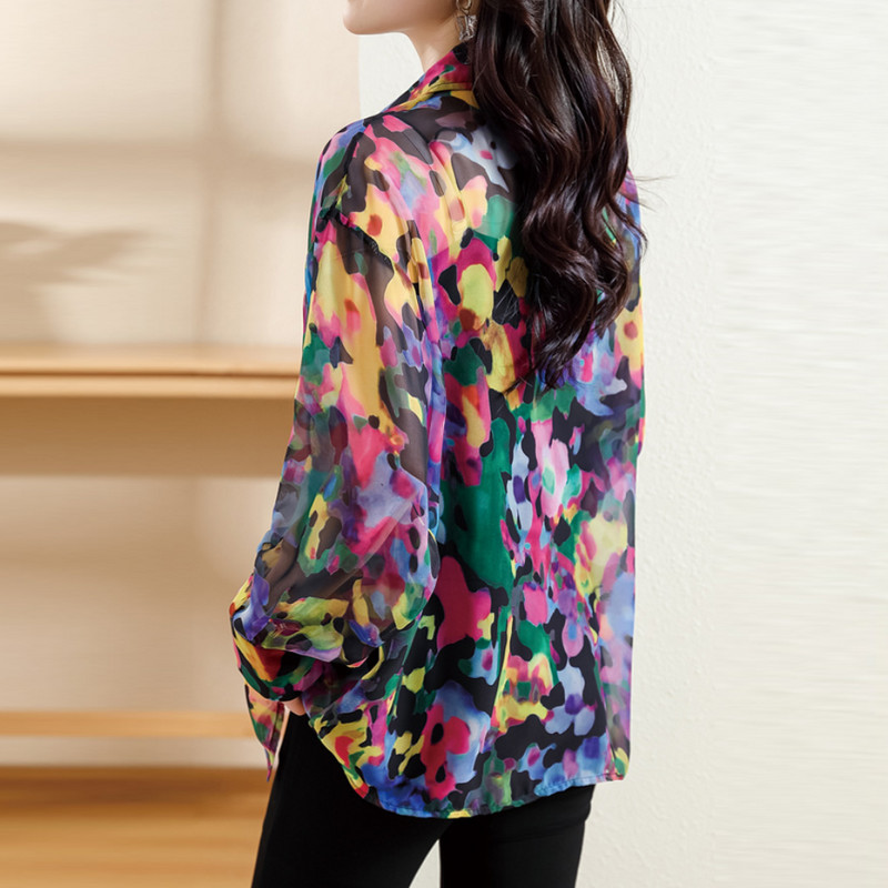 Chic šarene majice dugih rukava s printom za žene Vintage široke ženske opuštene ležerne bluze dugih rukava Modne ženske bluze