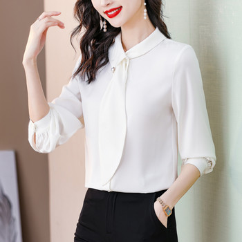 Модни блузи Дамски 2023 г. Офис дами Елегантни ризи за жени Основни горнища с дълъг ръкав Дамско облекло