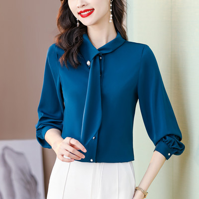 Modes sieviešu blūzes, 2023. gada biroja sieviešu elegantie krekli sievietēm ar garām piedurknēm.