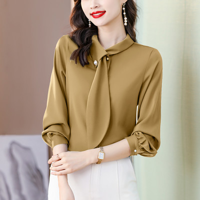 Modes sieviešu blūzes, 2023. gada biroja sieviešu elegantie krekli sievietēm ar garām piedurknēm.