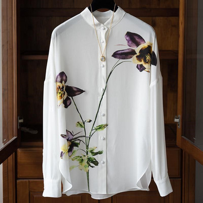 FANIECES S-3XL blusas Mood Elegantne lilledega trükitud naiste pluus Kevadine naiste rõivad Korea vabaaja pikkade varrukatega särk 6806