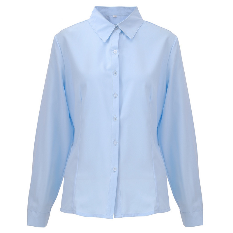 Női poliészter gombos ingek női testre szabott, hosszú ujjú formális ruha ing munkablúzok felsők S-3XL kék