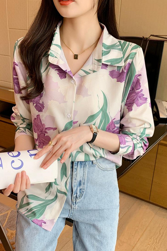 Elegantne stiilne naiste topp igapäevaseks ja töökohaks Graatsilise disainiga naiste pluus šikka prindi ja nööpidega