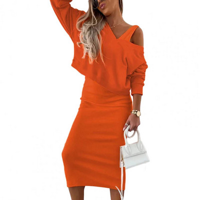 Naiste seelikukomplekt Moodne varrukateta kleit + sügav V-kaelusega dressipluus Naiste vabaajakleidid Kaheosalised ülikonnakomplektid naistele