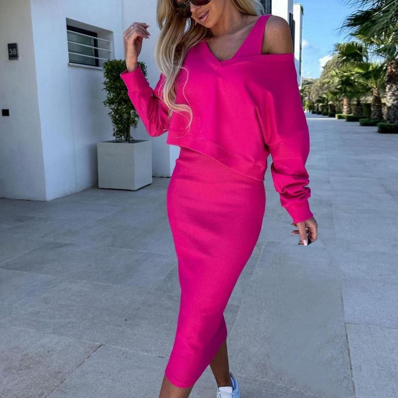 Naiste seelikukomplekt Moodne varrukateta kleit + sügav V-kaelusega dressipluus Naiste vabaajakleidid Kaheosalised ülikonnakomplektid naistele