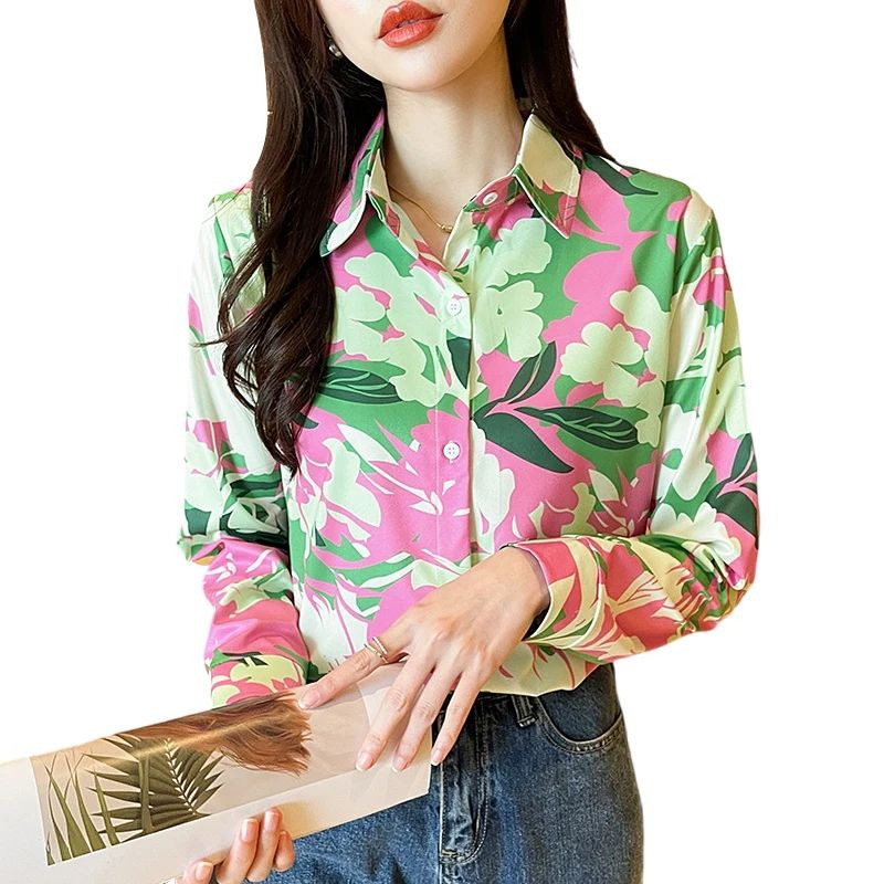 Jaunas elegantas apdrukas blūzes ikdienas ikdienas Sieviešu krekli Modes sieviešu pogām topiņi blusa mujer