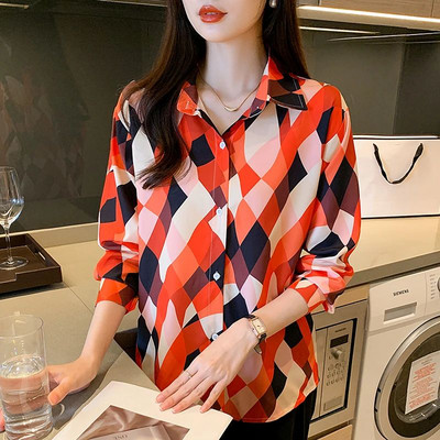 Uued elegantsed trükiga pluusid igapäevased Naiste särgid Mood Naiste nööpidega topsid blusa mujer