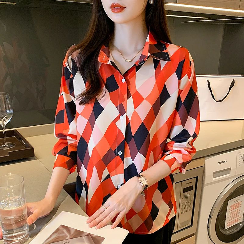 Uued elegantsed trükiga pluusid igapäevased Naiste särgid Mood Naiste nööpidega topsid blusa mujer