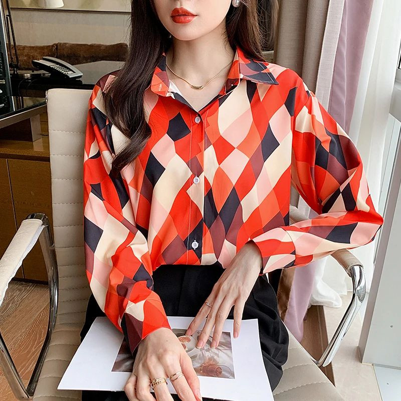 Uued elegantsed trükiga pluusid igapäevased Naiste särgid Mood Naiste nööpidega topsid blusa mujer