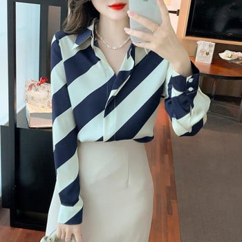 Корейска мода Дамско облекло Шифонена риза Пролет Лято Младежки шик Доста свободна елегантна офис дамска блуза с дълъг ръкав