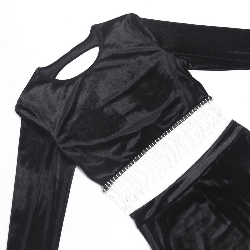 Tutt Rhinestones seelikud Naiste Seksikad tänavarõivad 2-osalised rõivad, tõmblukk, õlgade kärpimine, miniseelikud, kaheosaline komplekt kleit