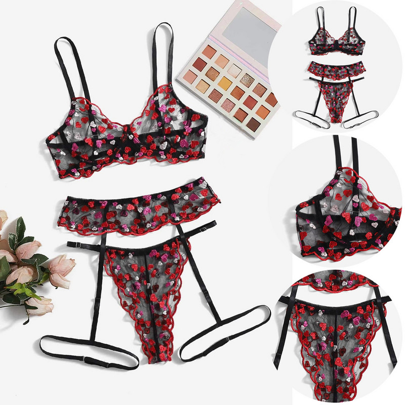 Seksikas Peach Heart Moe pitsist pesukomplekt Aluspesu Perspective Magamisriided Ilma terasrõngasteta pidžaama sukahoidja aluspesu Naiste komplekt