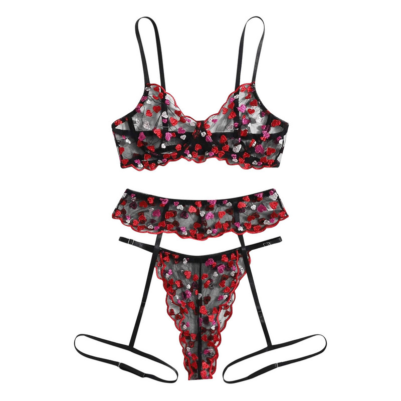 Seksikas Peach Heart Moe pitsist pesukomplekt Aluspesu Perspective Magamisriided Ilma terasrõngasteta pidžaama sukahoidja aluspesu Naiste komplekt