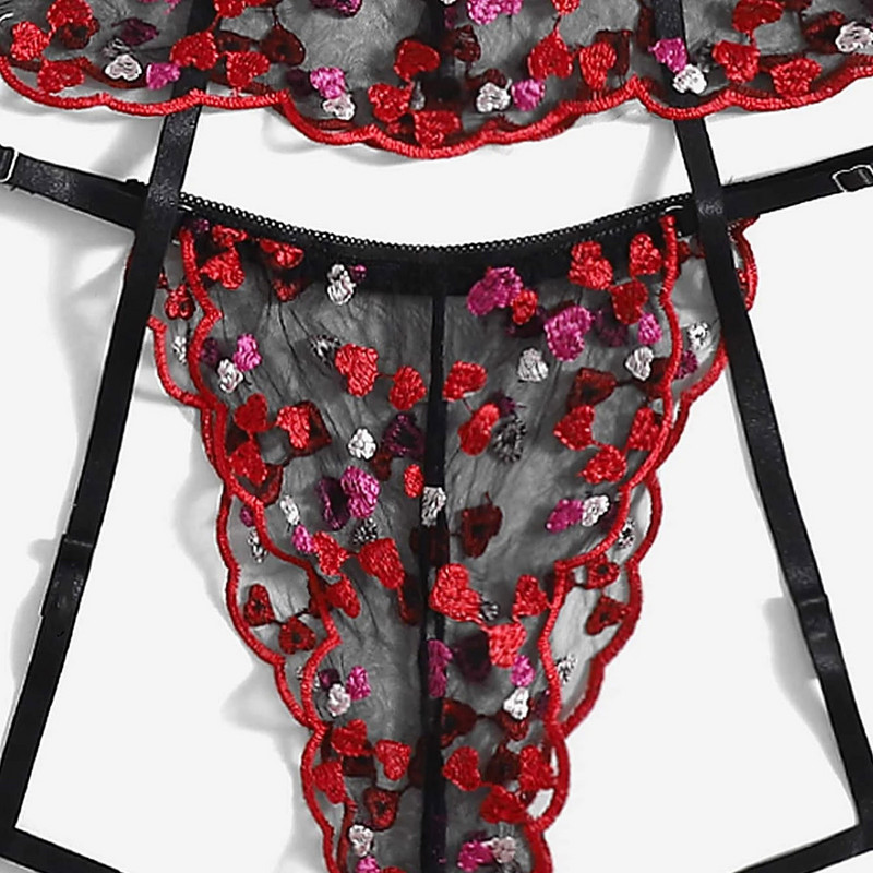 Seksikas Peach Heart Moe pitsist pesukomplekt Aluspesu Perspective Magamisriided Ilma terasrõngasteta pidžaama sukahoidja aluspesu Naiste komplekt