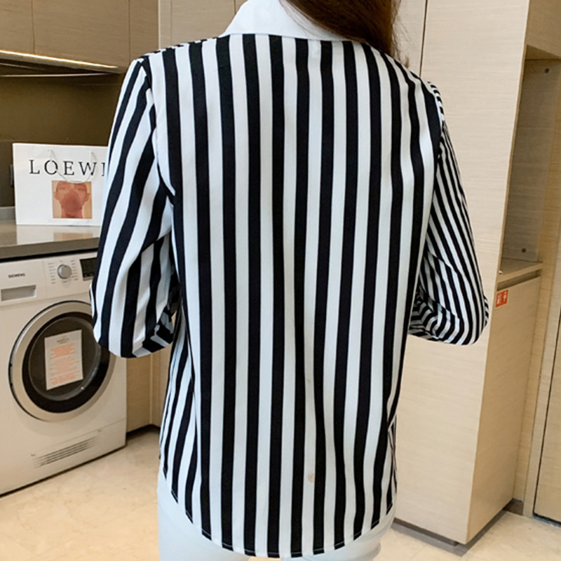 Moodne triibuline trükiga naiste särgid Naiste pluusid Kevad-sügis pikkade varrukatega särgid Topid Blusas Mujer