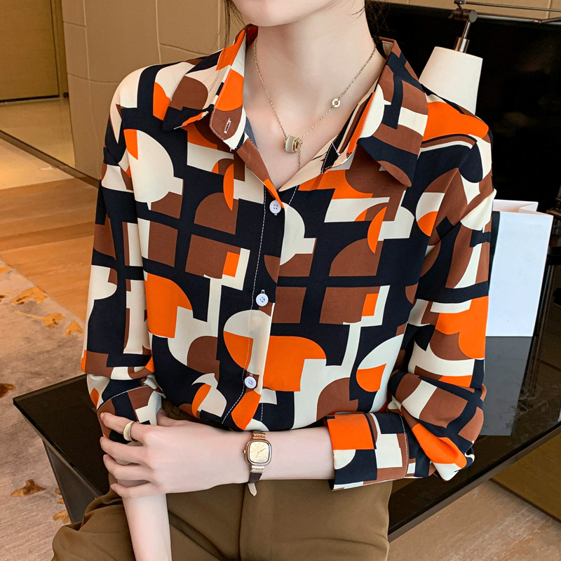 Stiilne naiste pluus stiilse välimuse jaoks Moodne trükkimine Nuppudega särgid Topid Kevadsuvised topid blusa mujer