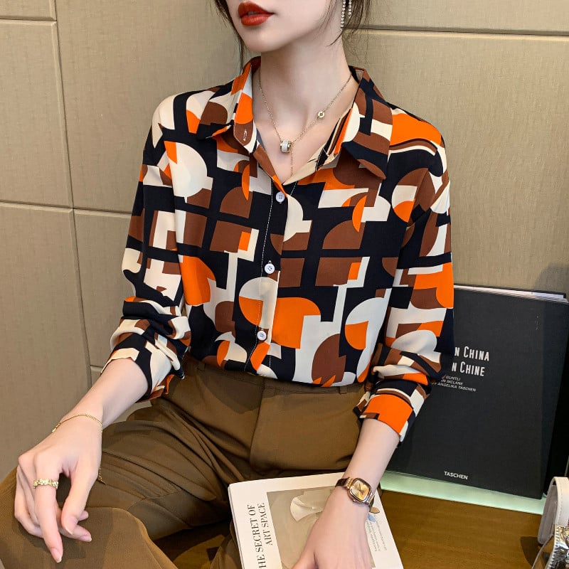 Stiilne naiste pluus stiilse välimuse jaoks Moodne trükkimine Nuppudega särgid Topid Kevadsuvised topid blusa mujer