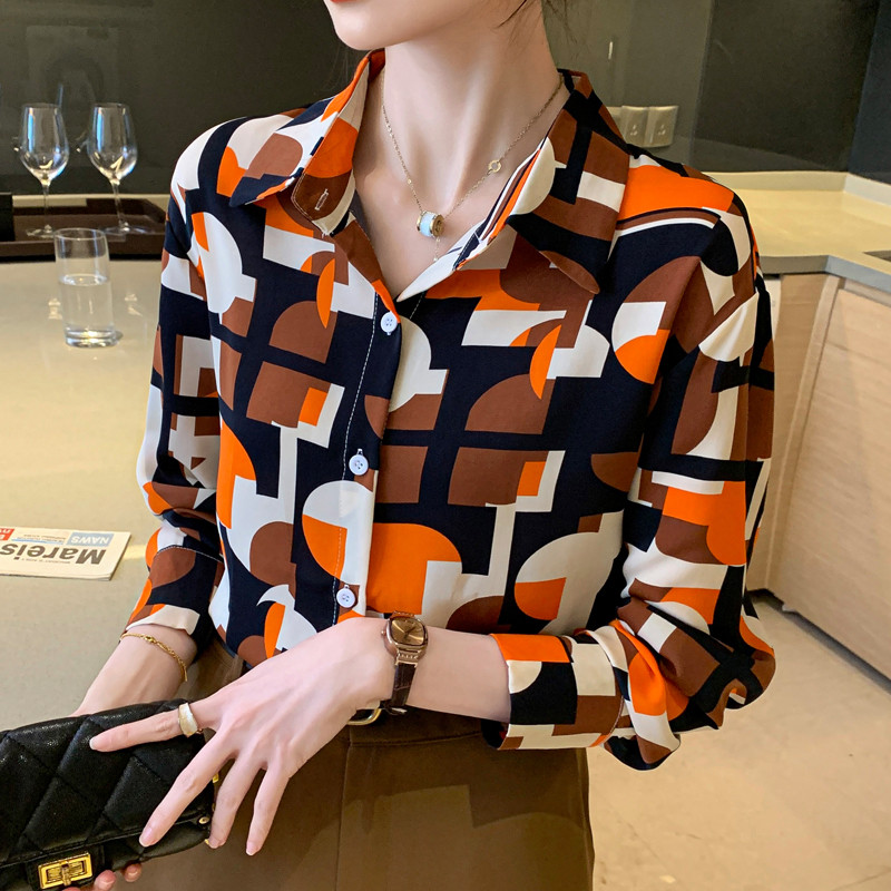 Stiilne naiste pluus stiilse välimuse jaoks Moodne trükkimine Nuppudega särgid Topid Kevadsuvised topid blusa mujer