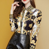 Modes apdruka Sieviešu nolaižamie apkakles topi pavasara rudens plānās ikdienas pogas Blūzes Biroja dāmu ar garām piedurknēm sieviešu apģērbi