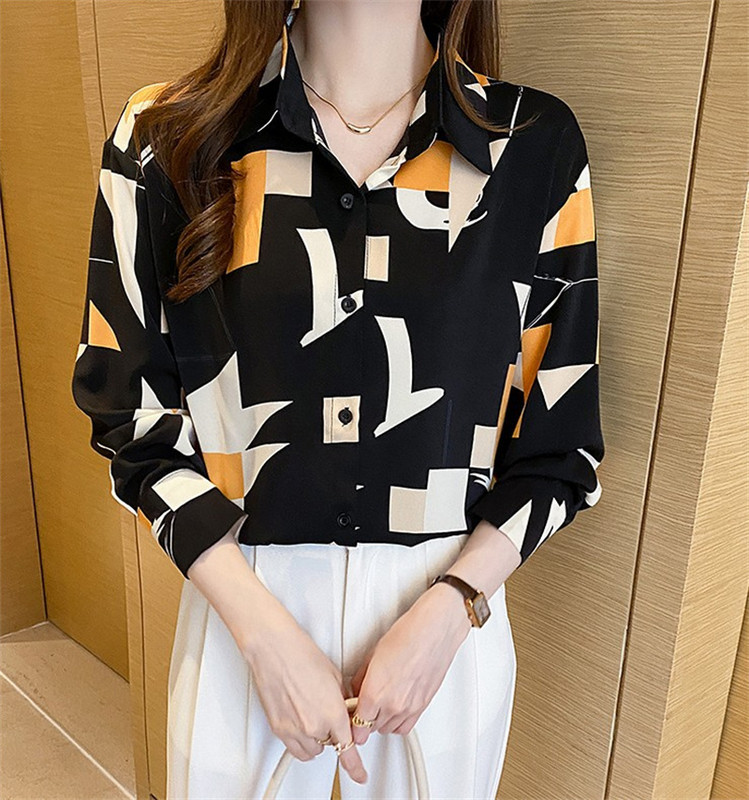 Camisas Y Blusas Femininas Bonitas Vintage Print pikkade varrukatega vabaaja särgid Naiste Fit Basic Pluussärk Elegantne nööbiga alla topsid