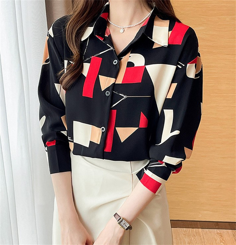 Camisas Y Blusas Femininas Bonitas Vintage Print pikkade varrukatega vabaaja särgid Naiste Fit Basic Pluussärk Elegantne nööbiga alla topsid