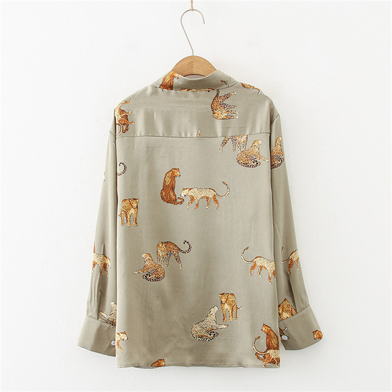 Női blúzok Öltöztetős, alkalmi, hosszú ujjú, leopárdmintás gombos ingek Laza munkalapok galléros ruhák Camisas E Blusas