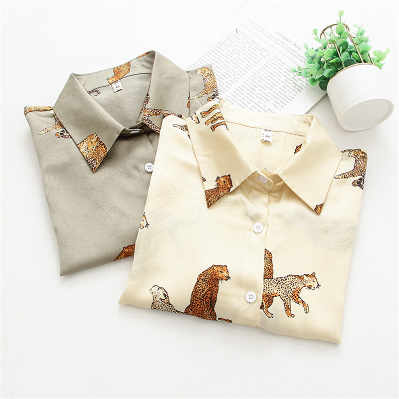 Női blúzok Öltöztetős, alkalmi, hosszú ujjú, leopárdmintás gombos ingek Laza munkalapok galléros ruhák Camisas E Blusas