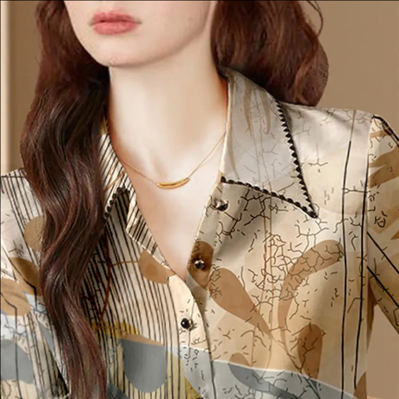 Tide Retro blúzok Női ing Elegáns nyomtatott ing póló nyakú hosszú ujjú női ruhák ing kardigán gombos bő női ing