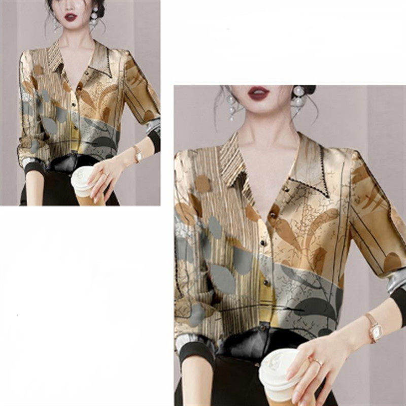 Tide Retro blúzok Női ing Elegáns nyomtatott ing póló nyakú hosszú ujjú női ruhák ing kardigán gombos bő női ing