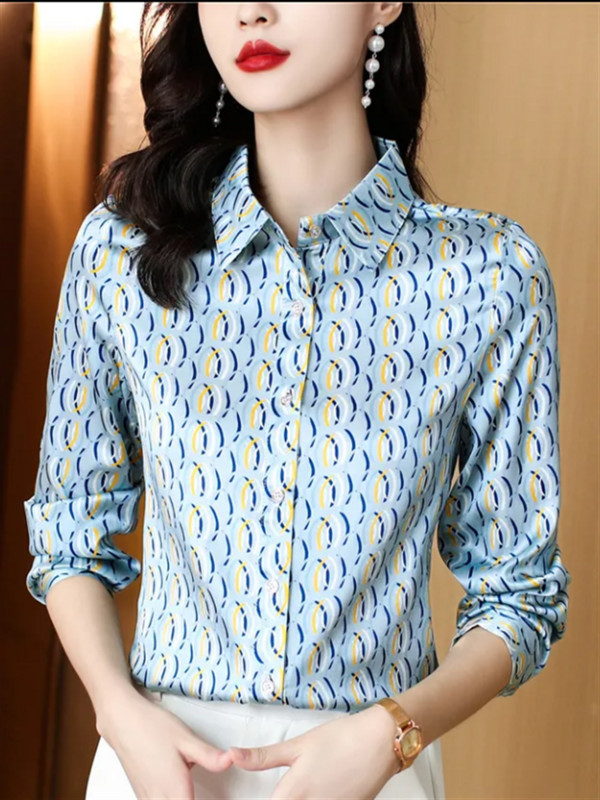 Trend selyem ing női blúzok Kardigán női ingek szatén blúzok OL női ruhák blúz Basic gombos ingnyomó blúz