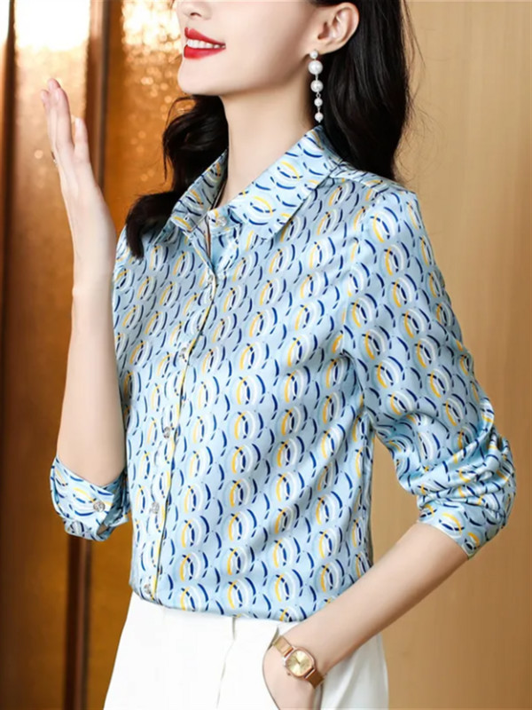 Trend selyem ing női blúzok Kardigán női ingek szatén blúzok OL női ruhák blúz Basic gombos ingnyomó blúz