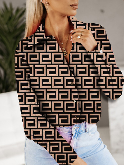 2023 Hétköznapi hosszú ujjú hajtóka karcsú felsők Női divat ingázás Elegáns ruhák Blusák irodai női többszínű nyomtatott blúzok ingek