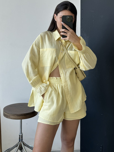 Hétköznapi laza női nyári pamut öltöny, 100% hosszú ujjú, kétrészes szett női tréningruha ing és rövidnadrág nőknek 2024