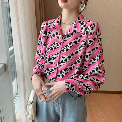 Stiilne naiste pluus stiilse välimuse jaoks Moodne trükkimine Nuppudega särgid Topid Kevadsuvised topid blusa mujer