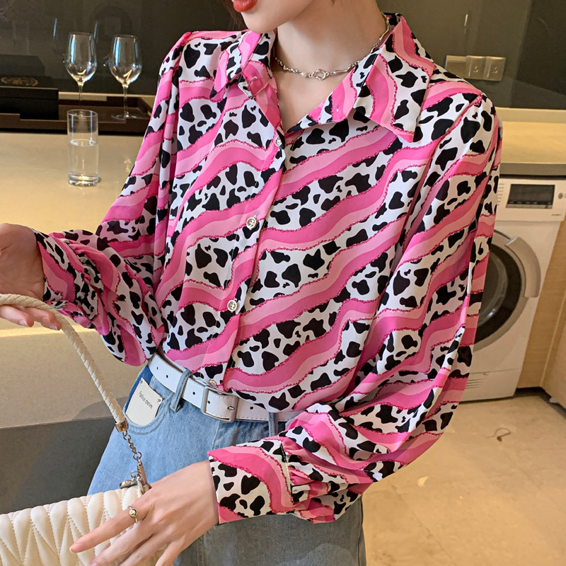 Stiilne naiste pluus stiilse välimuse jaoks Moodne trükkimine Nuppudega särgid Topid Kevadsuvised topid blusa mujer