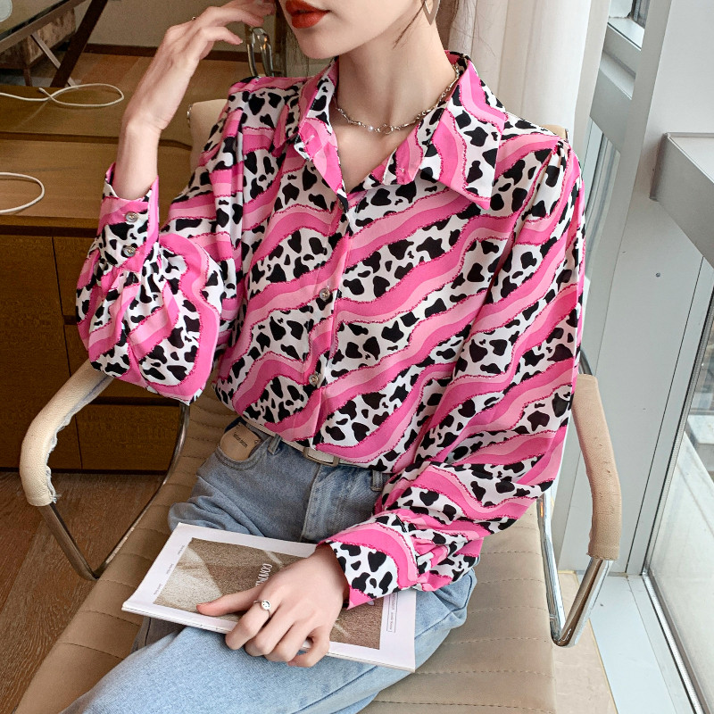 Stiilne naiste pluus stiilse välimuse jaoks Moodne trükkimine Nuppudega särgid Topid Kevadsuvised topid blusa mujer