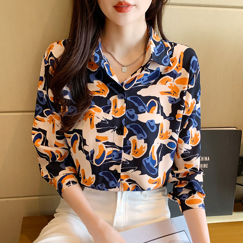 Új érkezett női Blusa Mujer tavaszi, őszi divathoz. Trendi nyomtatású, gombos női ing munkához és hétköznapokhoz